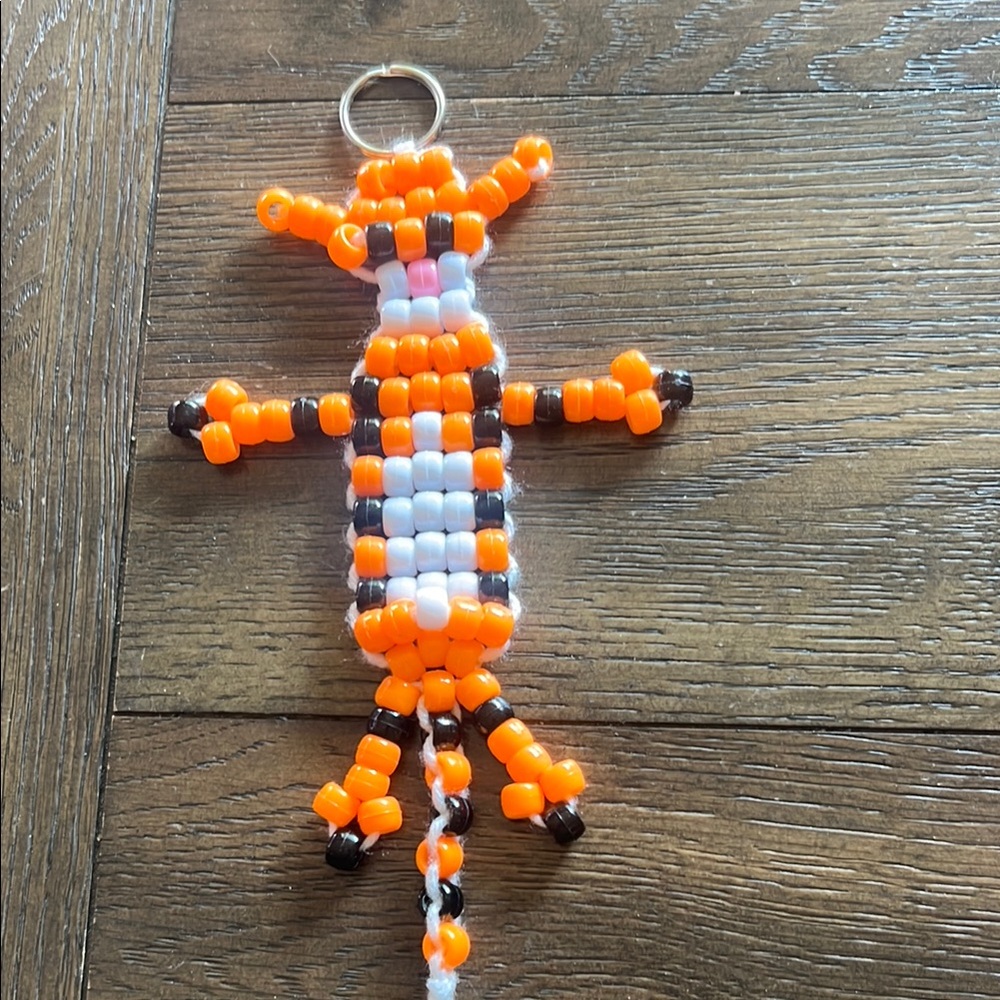 Beaded Tigger Keychain in Orange and White